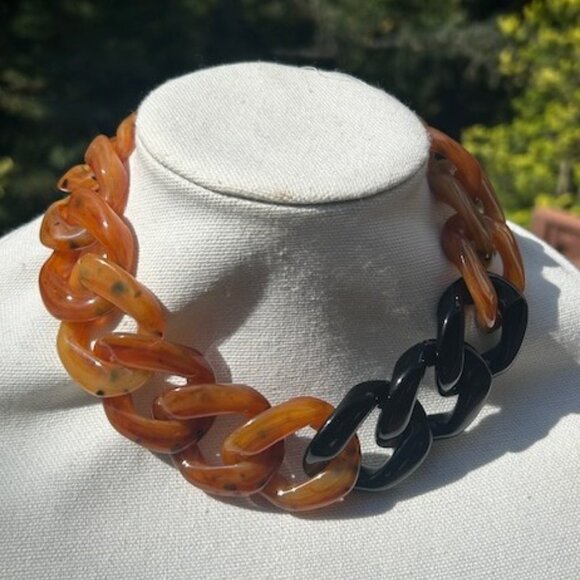 ANGELA CAPUTI Italy Amber & Black Resin Large Chunky Choker NECKLACE - Picture 8 of 8